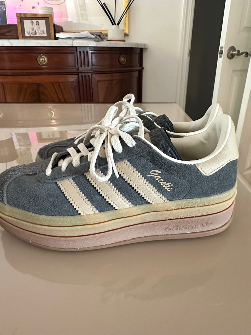 adidas Gazelle Platform gazelle Sneakers in Charcoal Gray & White size 5 - Picture 2 of 5
